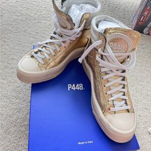 P448 Metallic Gold High-Tops with White Accents